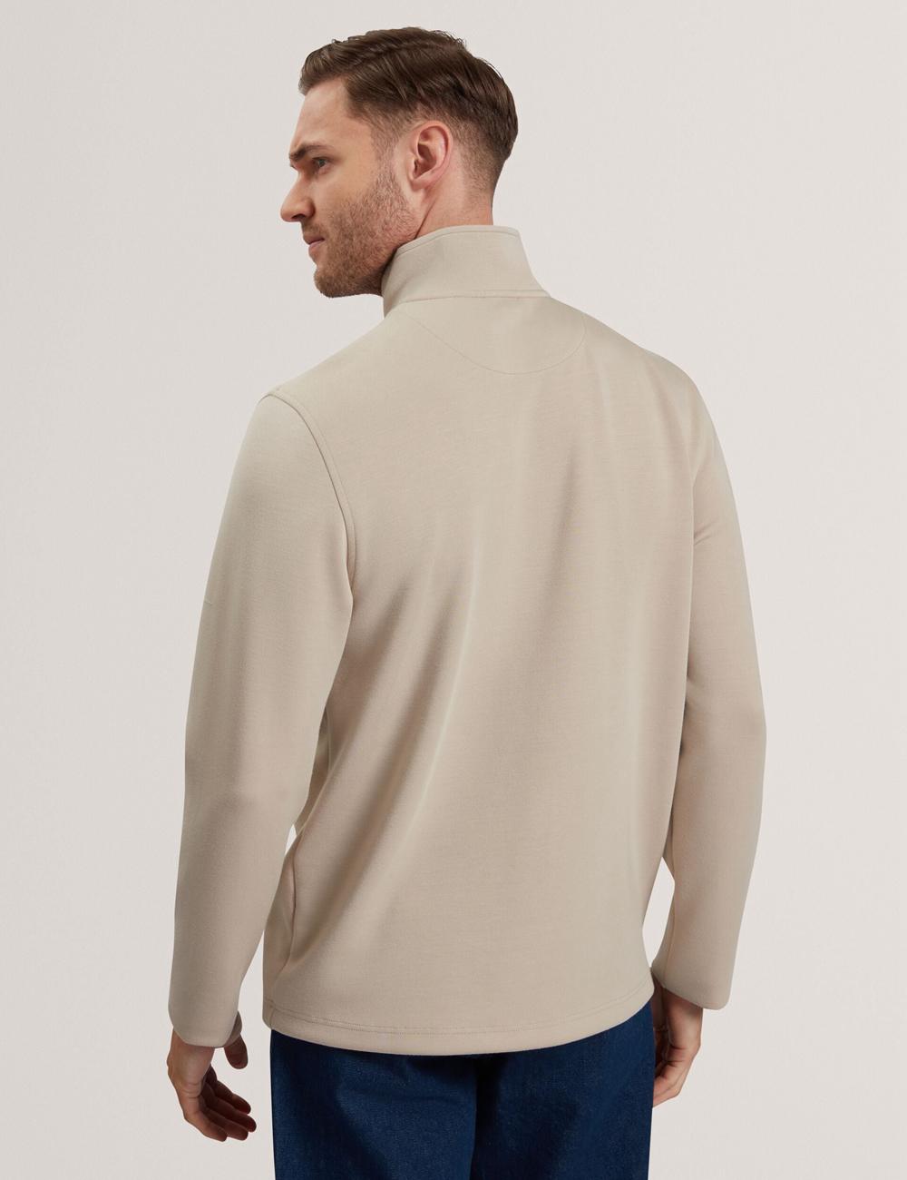 Taupe Ted Baker SIMONEA - Textured Panel Half-Zip Modal Men Sweatshirts | Ireland  3102-KGBRV