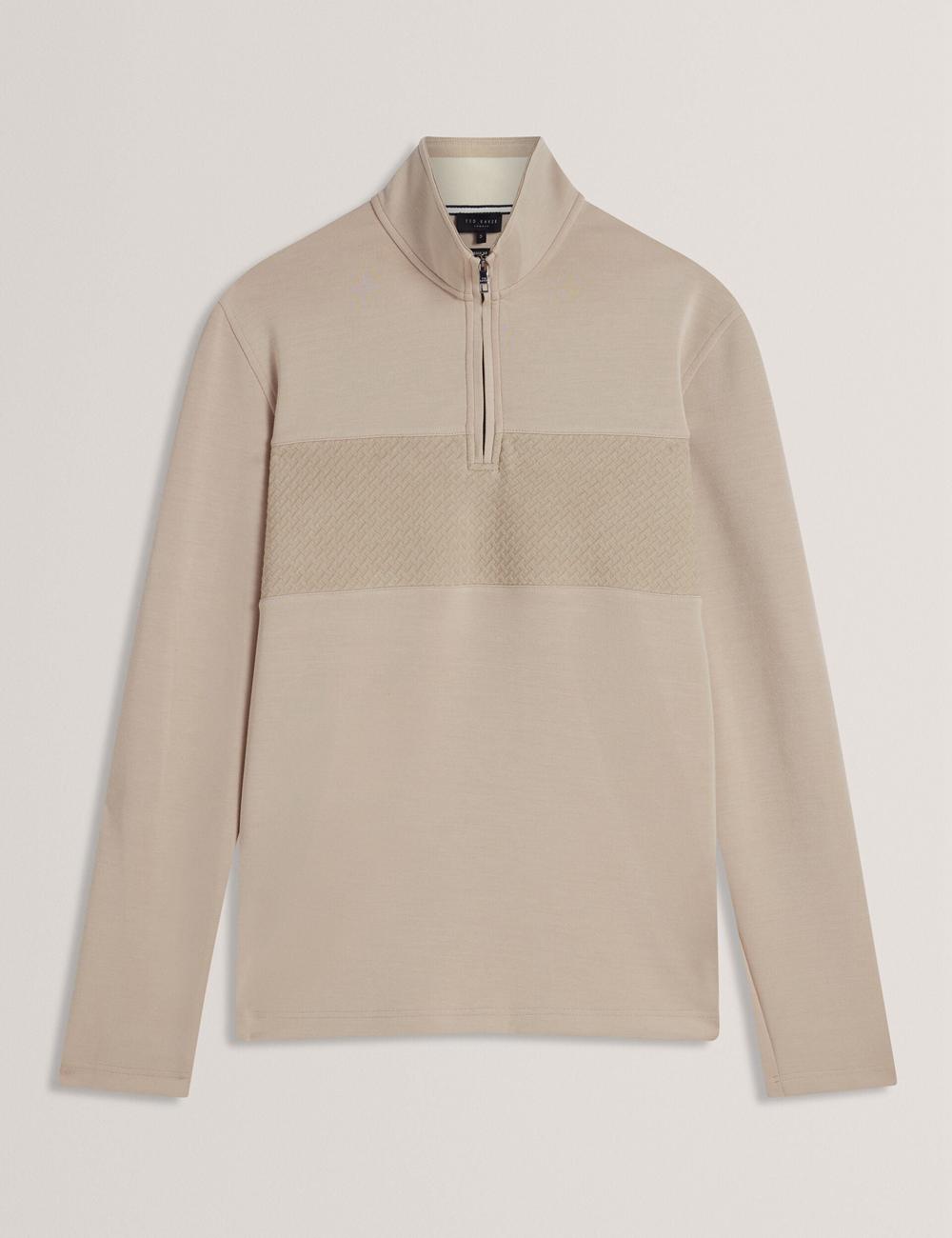 Taupe Ted Baker SIMONEA - Textured Panel Half-Zip Modal Men Sweatshirts | Ireland  3102-KGBRV