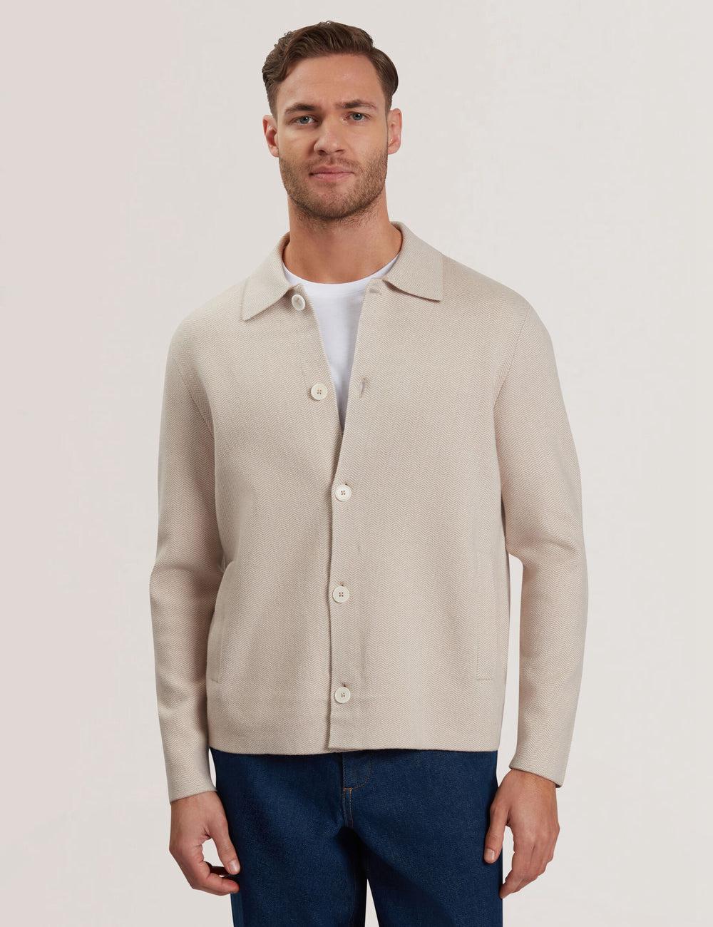 Taupe Ted Baker THIMON - Herringbone Knit Button-Up Men Jackets | Ireland  3764-BNPDK