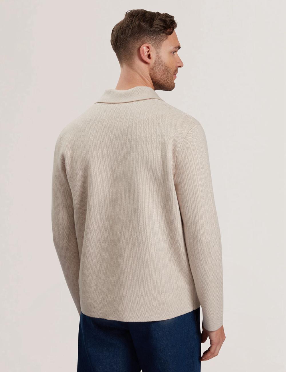 Taupe Ted Baker THIMON - Herringbone Knit Button-Up Men Jackets | Ireland  3764-BNPDK