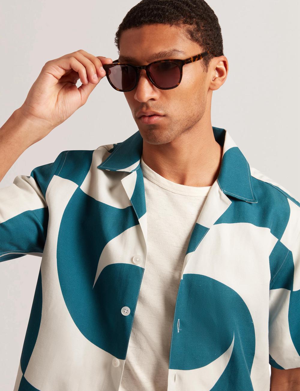 Turquoise Ted Baker ROLDAN - Short Sleeve Oversized Swirl Print Men Casual Shirts | Ireland  9073-PKVJS