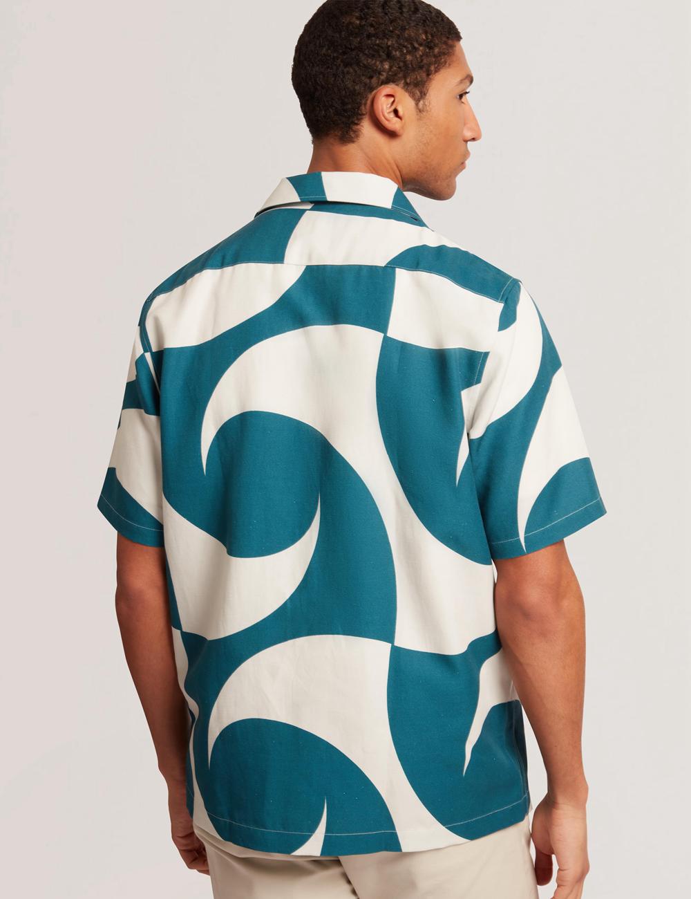 Turquoise Ted Baker ROLDAN - Short Sleeve Oversized Swirl Print Men Casual Shirts | Ireland  9073-PKVJS