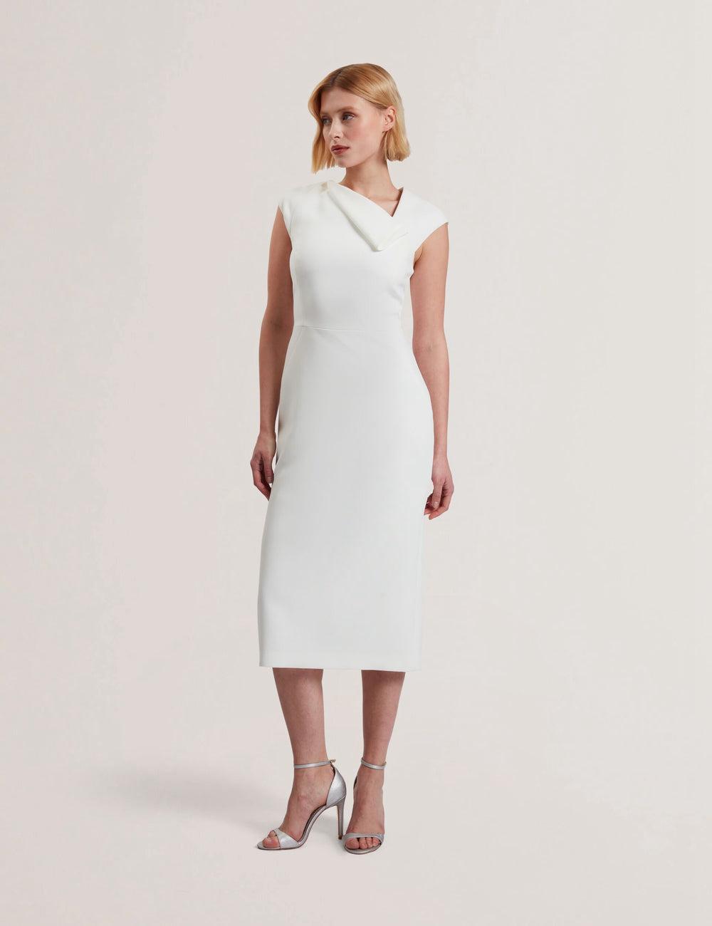 White Ted Baker BAYREE - Folded Neckline Pencil Women Midi Dresses | Ireland  5704-GKZWM