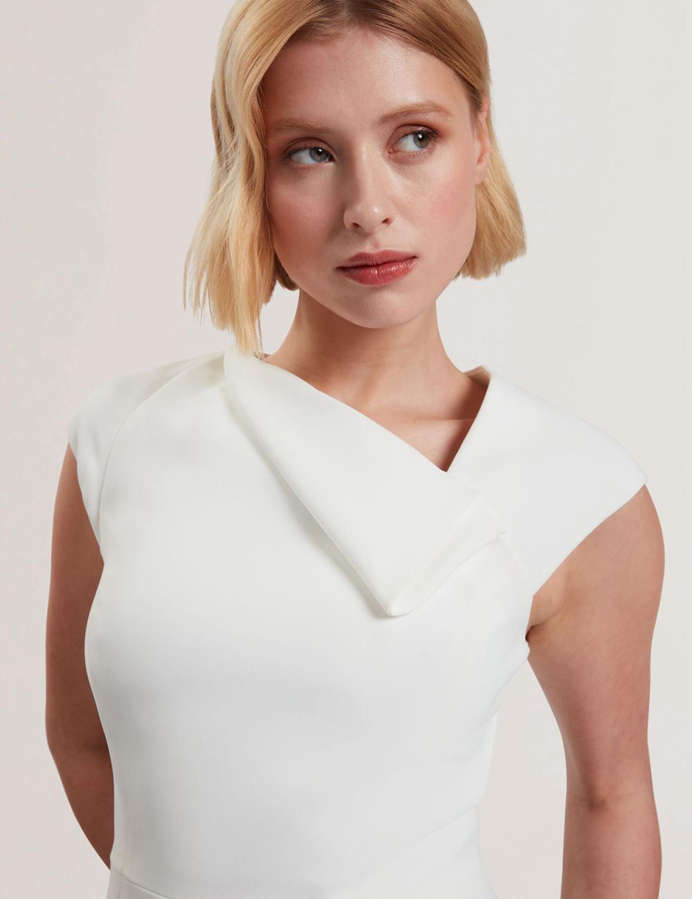 White Ted Baker BAYREE - Folded Neckline Pencil Women Midi Dresses | Ireland  5704-GKZWM