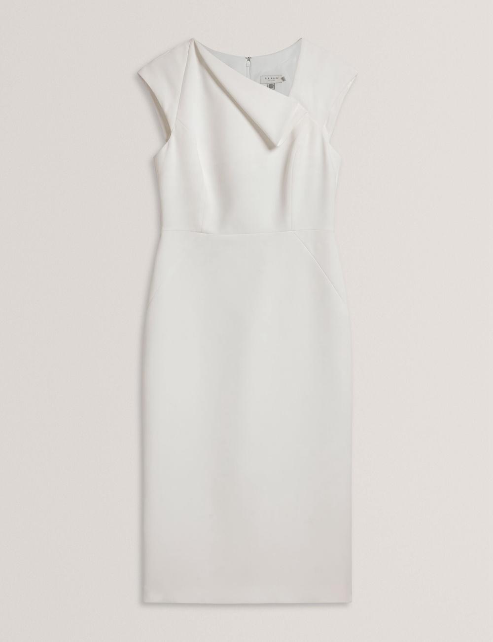 White Ted Baker BAYREE - Folded Neckline Pencil Women Midi Dresses | Ireland  5704-GKZWM