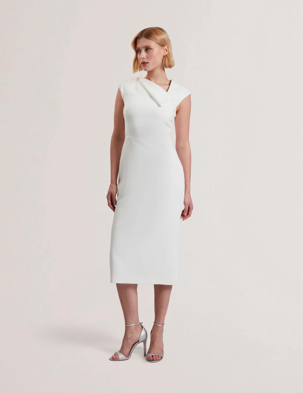 White Ted Baker BAYREE - Folded Neckline Pencil Women Midi Dresses | Ireland  5704-GKZWM