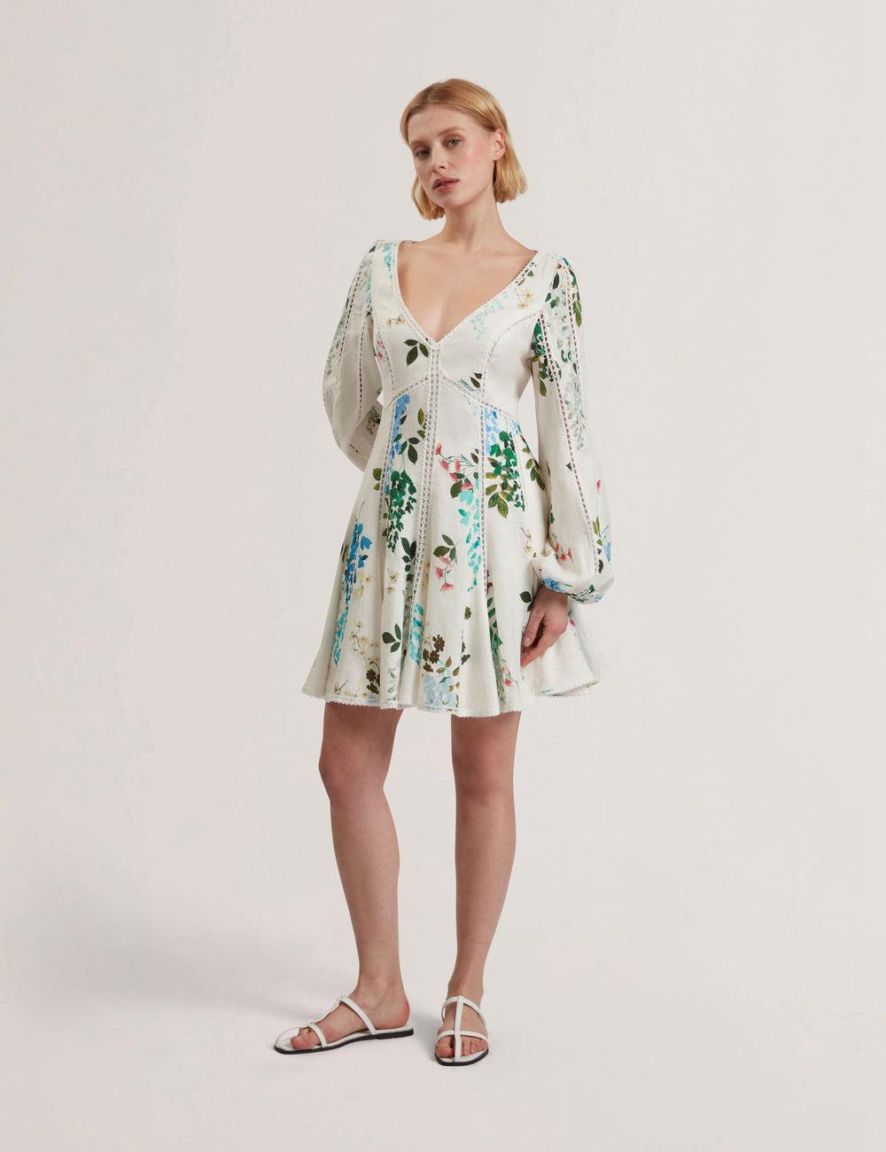 White Ted Baker BELVIDA - Floral Crochet Trim Linen Women Mini Dresses | Ireland  1029-ZUGJR