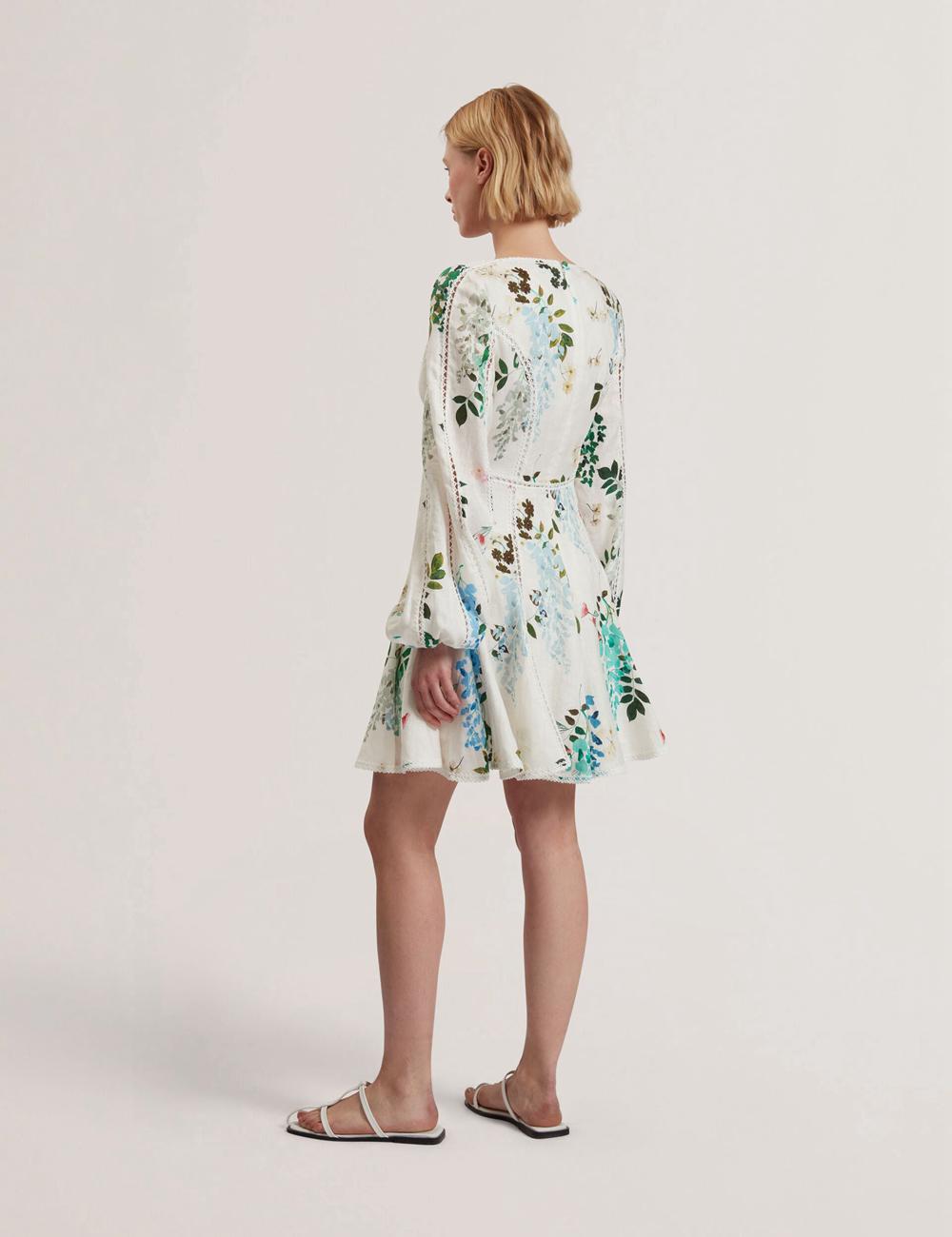 White Ted Baker BELVIDA - Floral Crochet Trim Linen Women Mini Dresses | Ireland  1029-ZUGJR