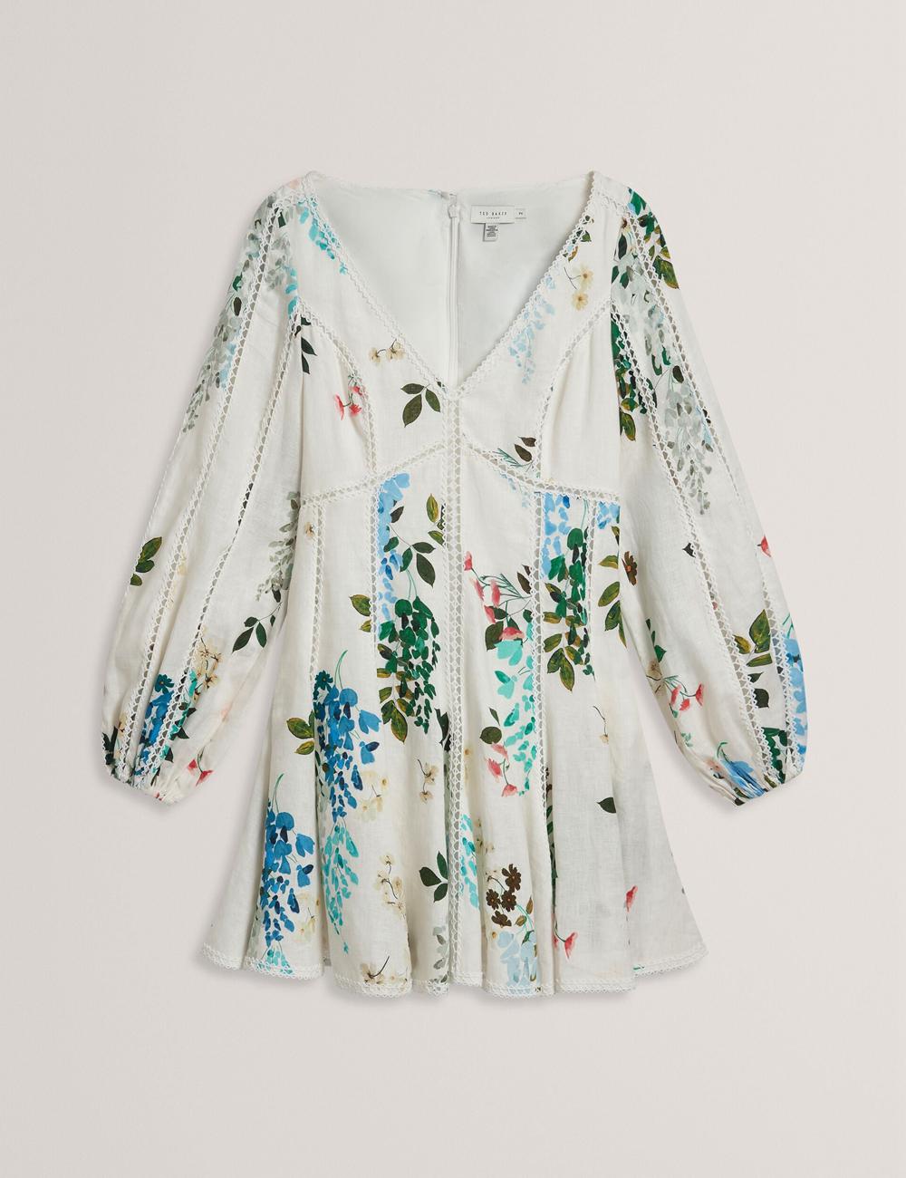 White Ted Baker BELVIDA - Floral Crochet Trim Linen Women Mini Dresses | Ireland  1029-ZUGJR