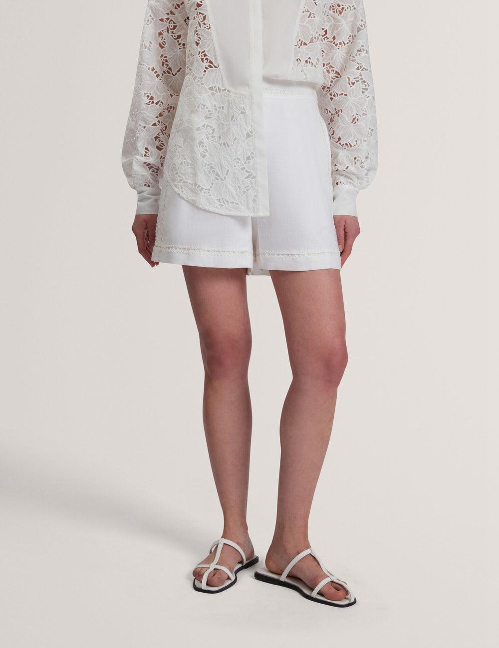 White Ted Baker BUCCIA - Crochet Trim High Waisted Linen Women Shorts | Ireland  5843-THQIZ