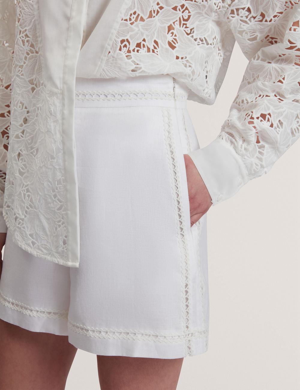 White Ted Baker BUCCIA - Crochet Trim High Waisted Linen Women Shorts | Ireland  5843-THQIZ
