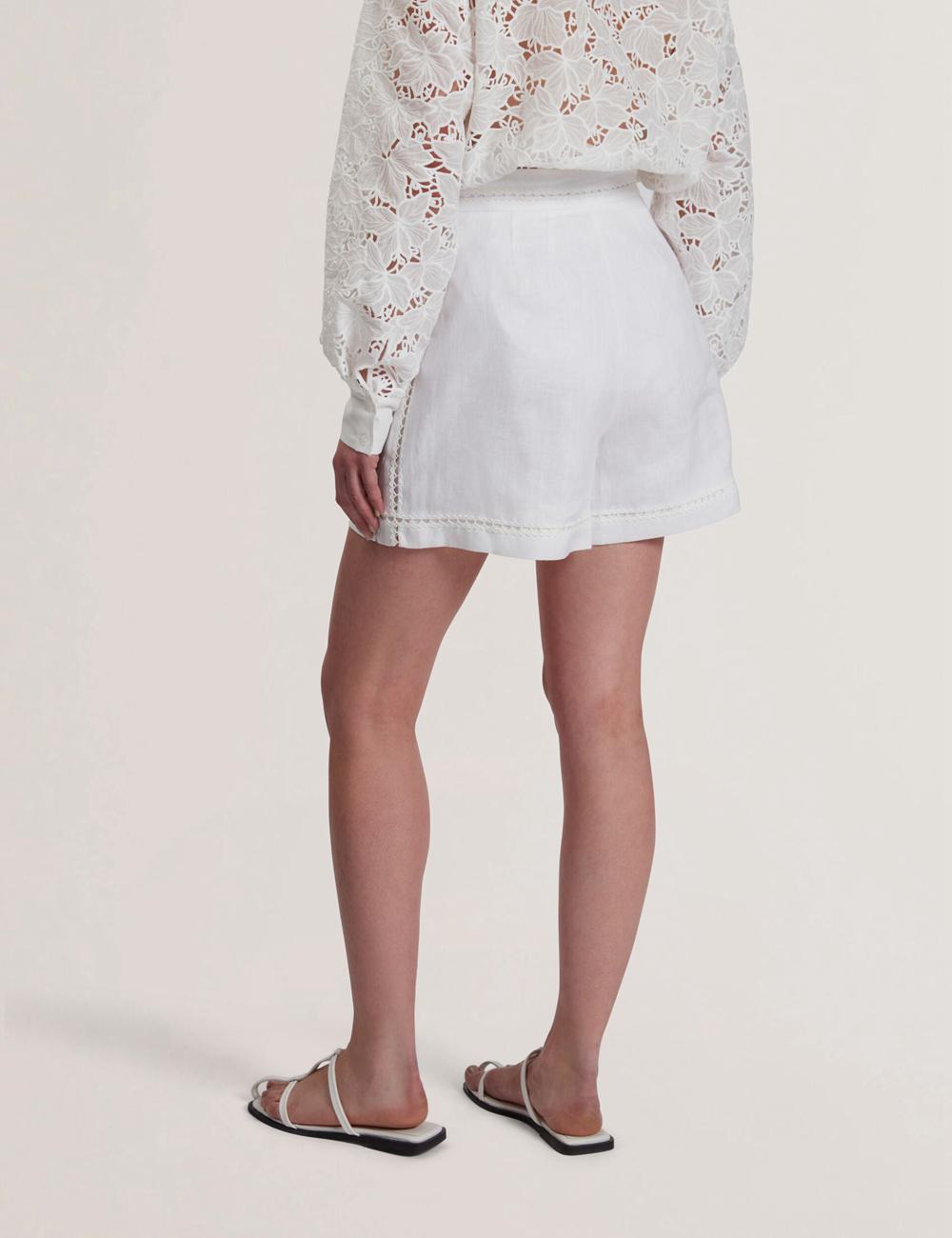 White Ted Baker BUCCIA - Crochet Trim High Waisted Linen Women Shorts | Ireland  5843-THQIZ