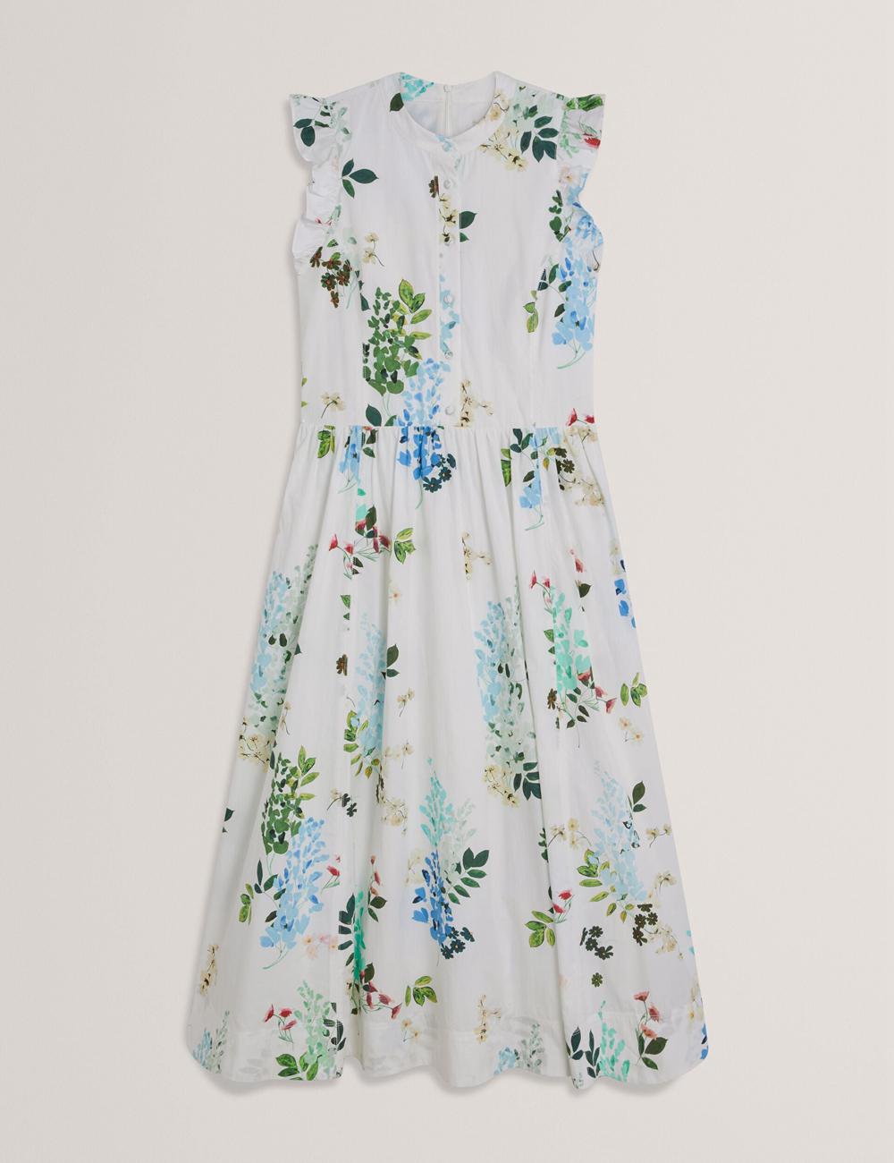 White Ted Baker GIOLIA - Sleeveless Floral Cotton A-Line Women Midi Dresses | Ireland  5984-JXNUT