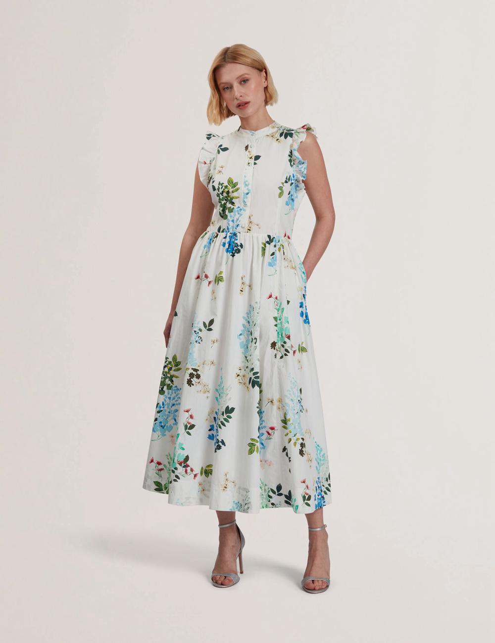 White Ted Baker GIOLIA - Sleeveless Floral Cotton A-Line Women Midi Dresses | Ireland  5984-JXNUT