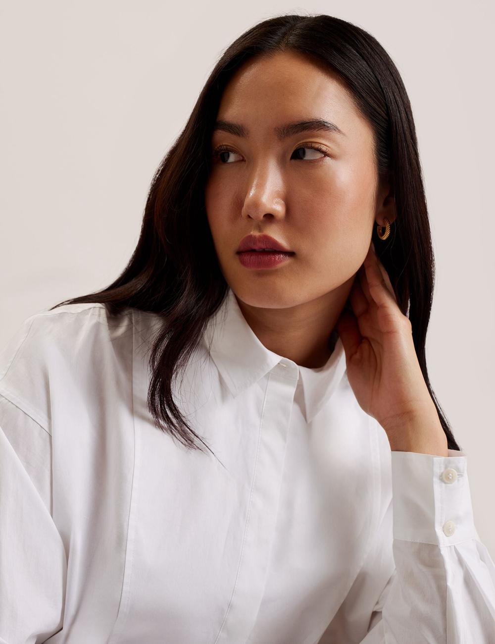 White Ted Baker IZOTE - Oversized Drop Shoulder Bib Detail Women Casual Shirts | Ireland  8450-LVPDK