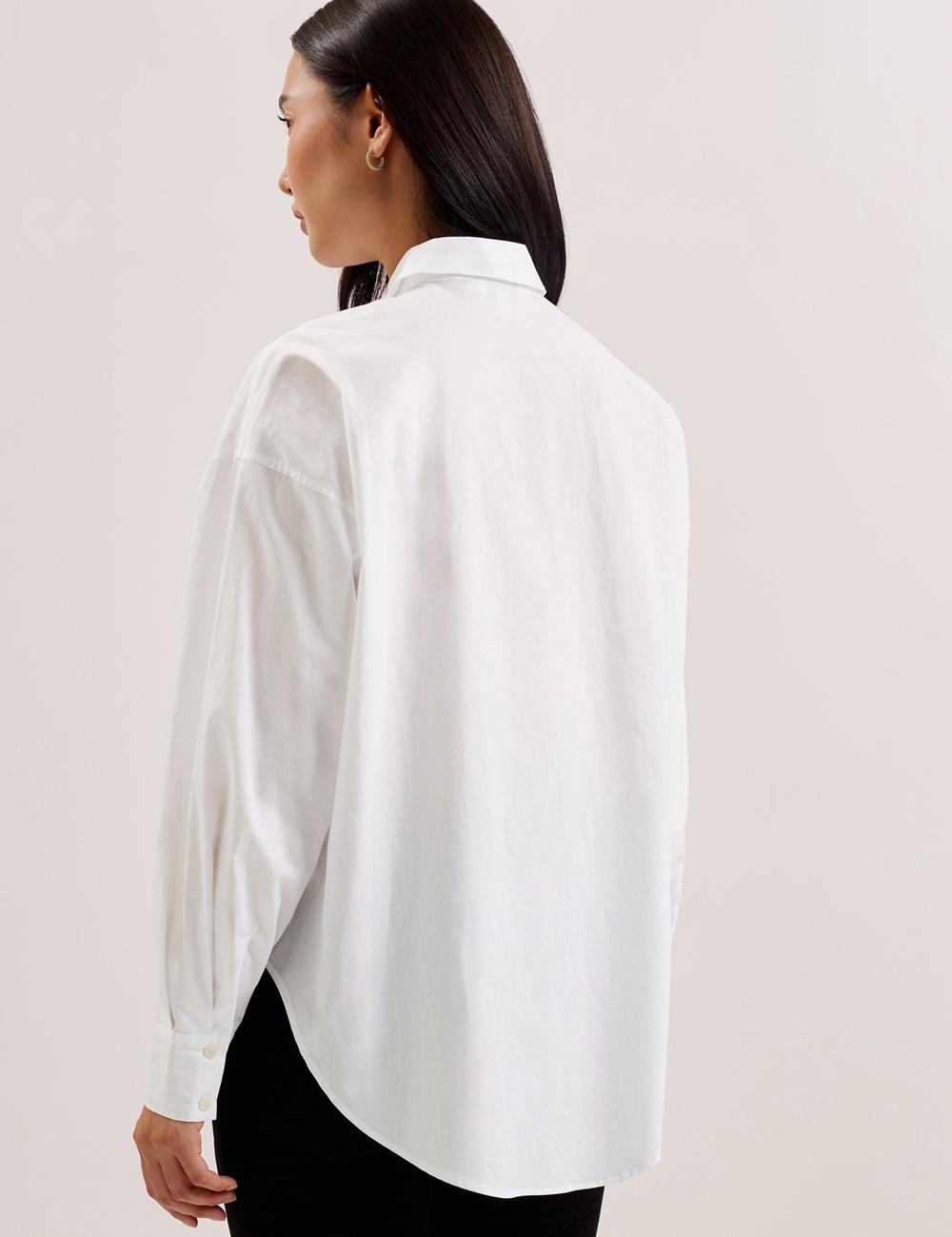 White Ted Baker IZOTE - Oversized Drop Shoulder Bib Detail Women Casual Shirts | Ireland  8450-LVPDK