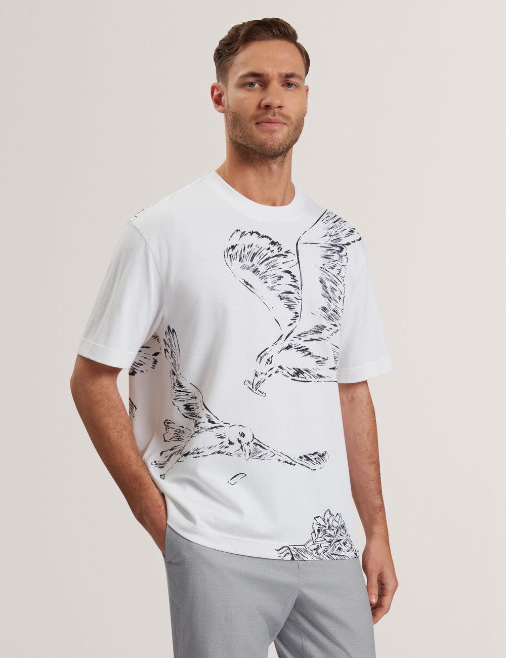 White Ted Baker JAMESIO - Short Sleeve Graphic Seagull Men T-Shirts | Ireland  2345-AJGUR