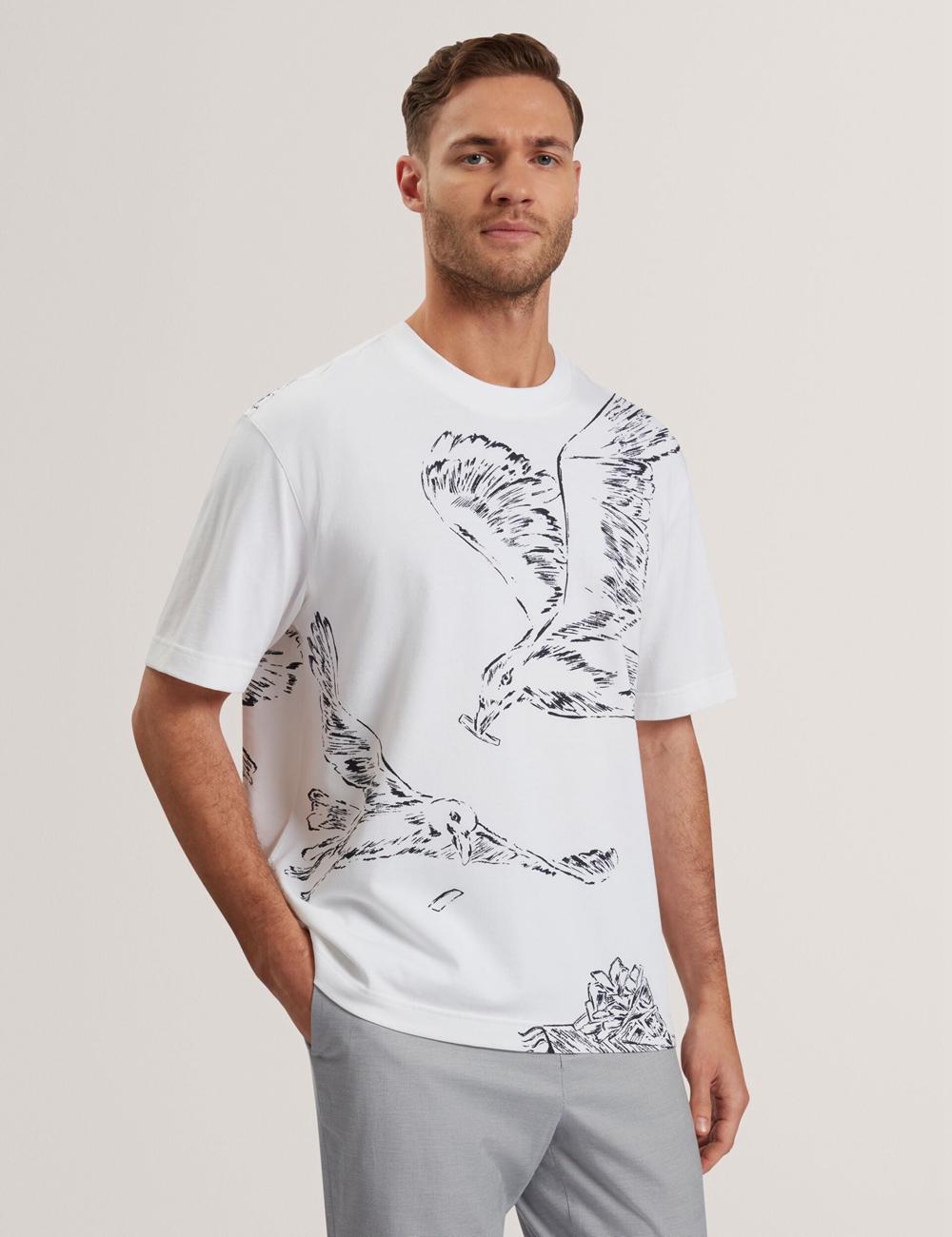White Ted Baker JAMESIO - Short Sleeve Graphic Seagull Men T-Shirts | Ireland  2345-AJGUR