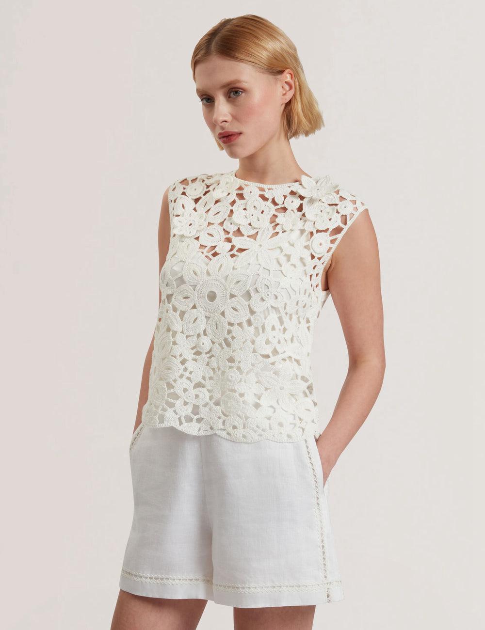 White Ted Baker JOYYRA - Floral Crochet Knit Sleeveless Women Tops | Ireland  2037-QAYXU