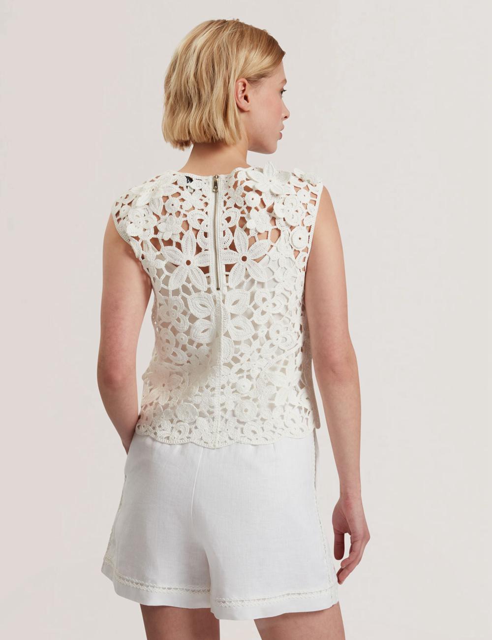 White Ted Baker JOYYRA - Floral Crochet Knit Sleeveless Women Tops | Ireland  2037-QAYXU