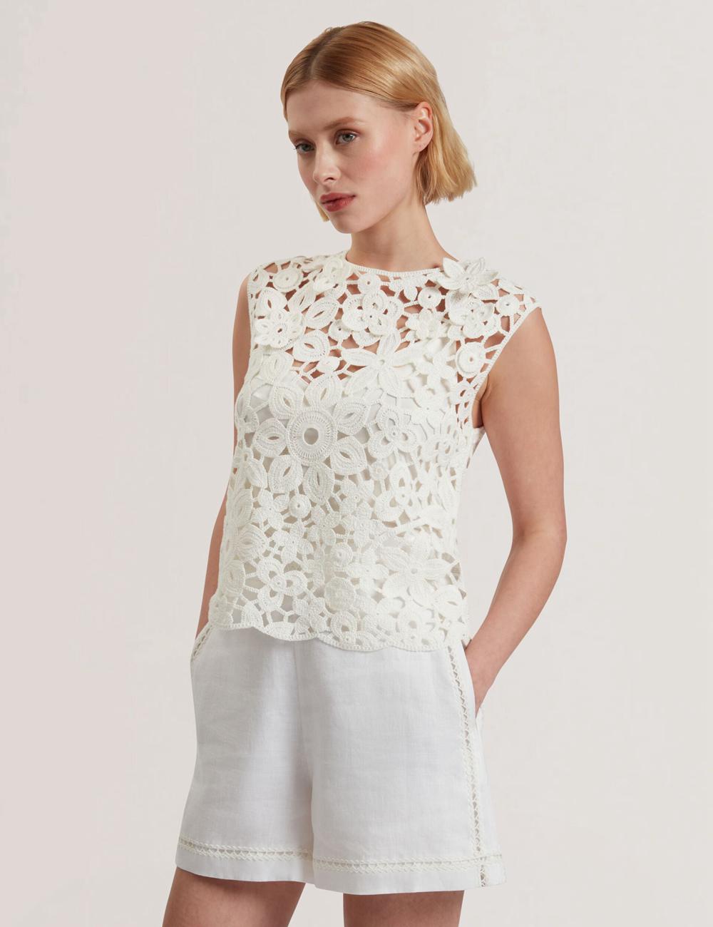 White Ted Baker JOYYRA - Floral Crochet Knit Sleeveless Women Tops | Ireland  2037-QAYXU