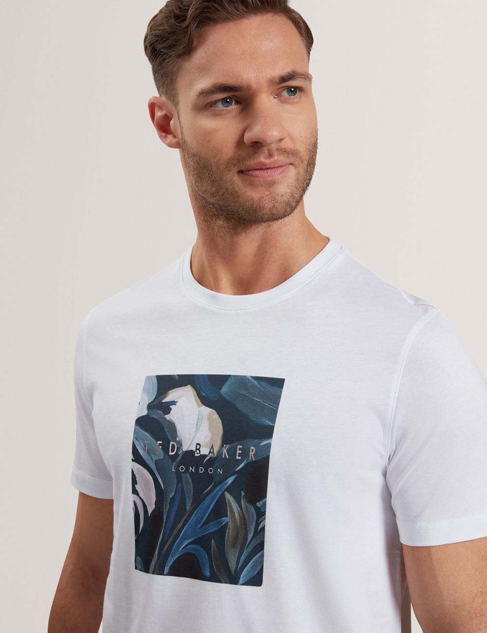 White Ted Baker JUSTINO - Branded Box Print Graphic Cotton Men T-Shirts | Ireland  3452-SEKIO