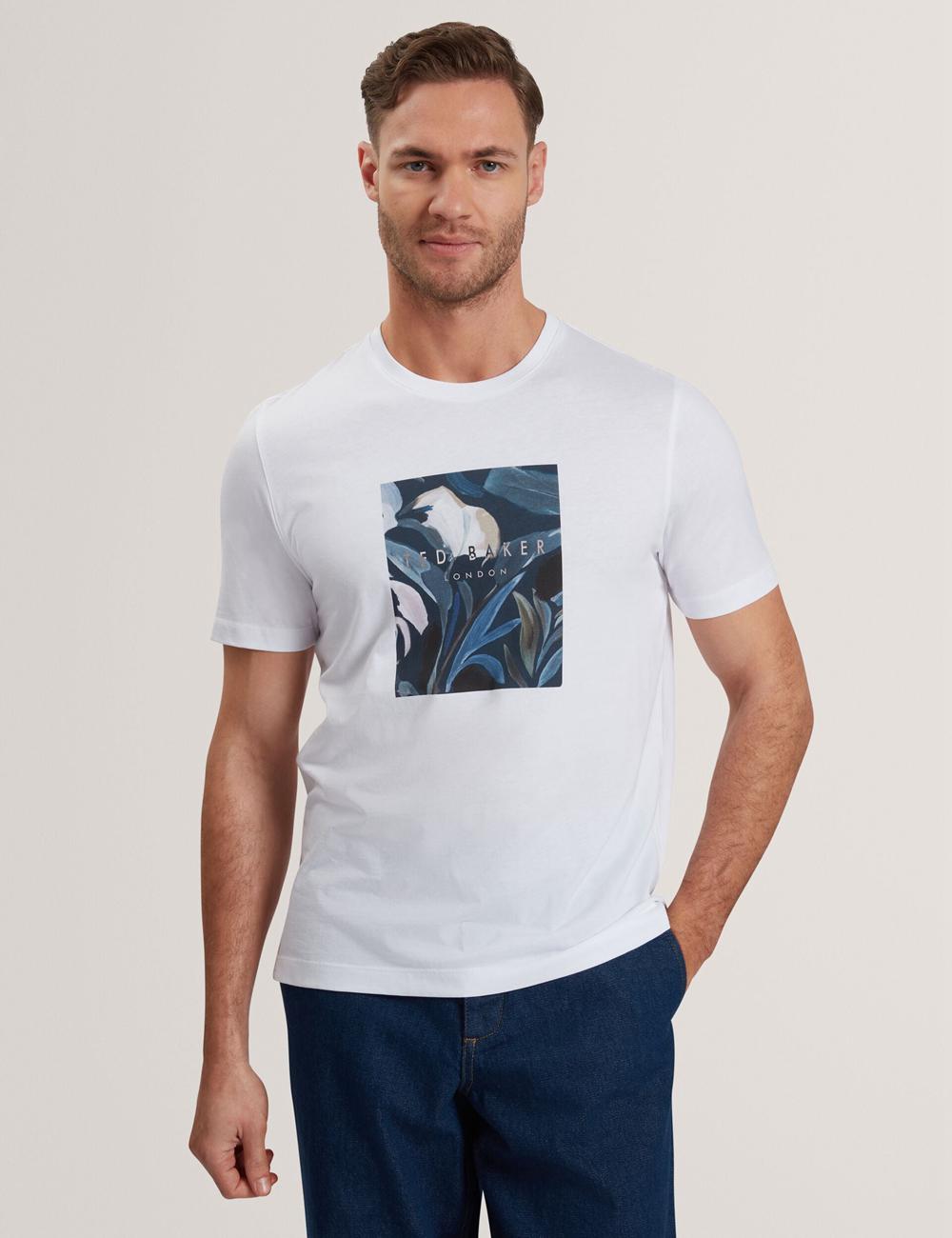 White Ted Baker JUSTINO - Branded Box Print Graphic Cotton Men T-Shirts | Ireland  3452-SEKIO