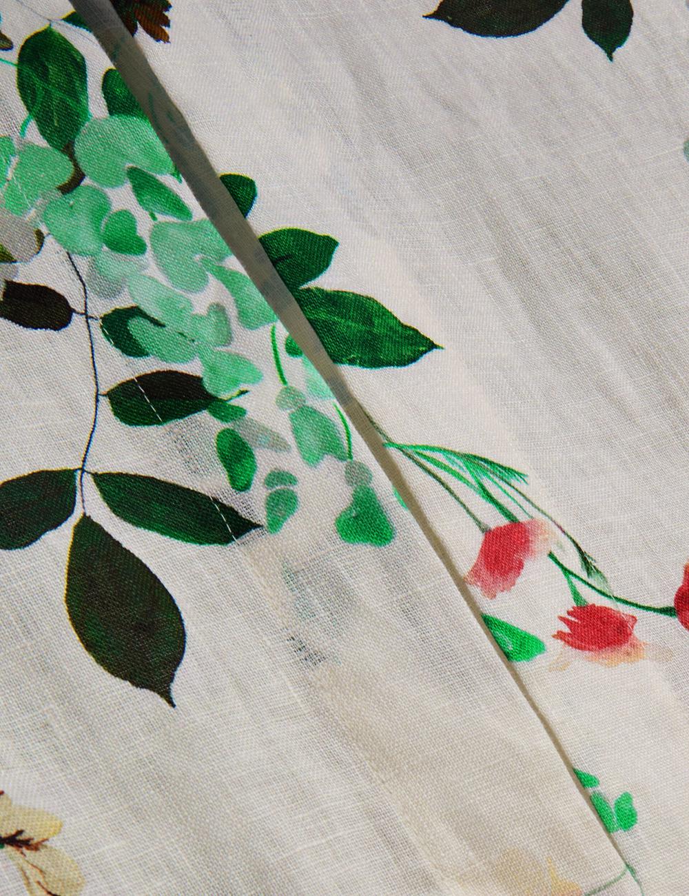 White Ted Baker KALNA - Printed Linen Short Sleeve Cropped Shirt Women Tops | Ireland  7196-IWAUV
