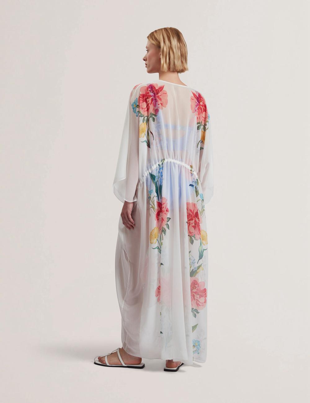 White Ted Baker LUUSAA - Floral V-Neck Maxi Kaftan Beach Dress Women Cover Ups | Ireland  3546-GSBIQ