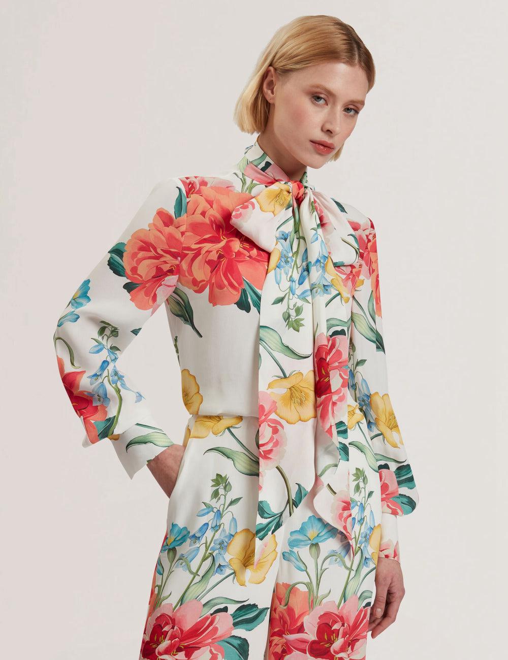 White Ted Baker LUUSILE - Floral Print Neck Long Sleeve Women Blouses | Ireland  4679-ZFIVX