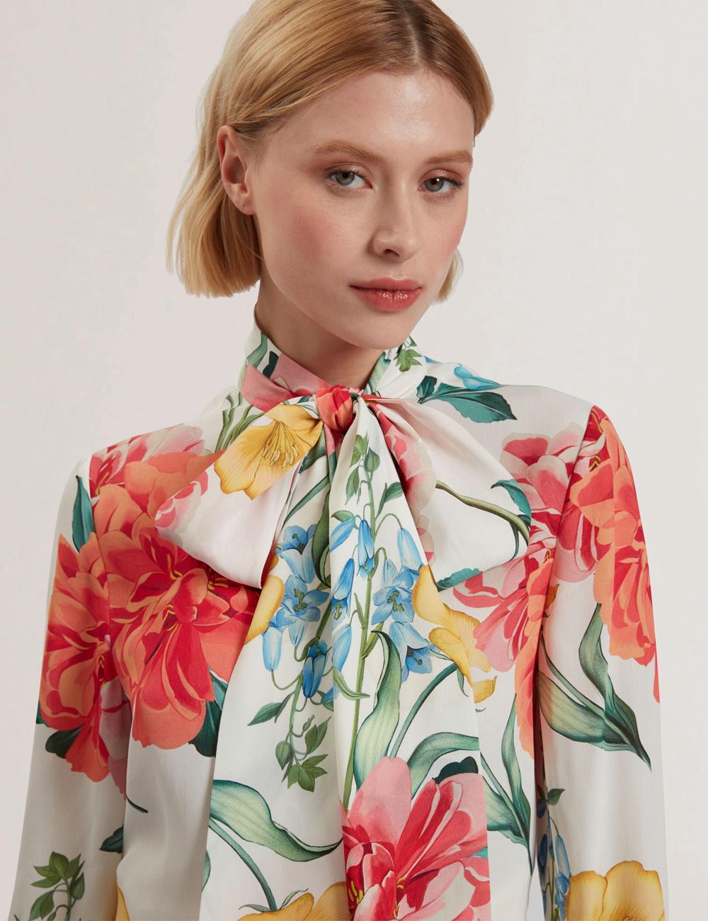 White Ted Baker LUUSILE - Floral Print Neck Long Sleeve Women Blouses | Ireland  4679-ZFIVX