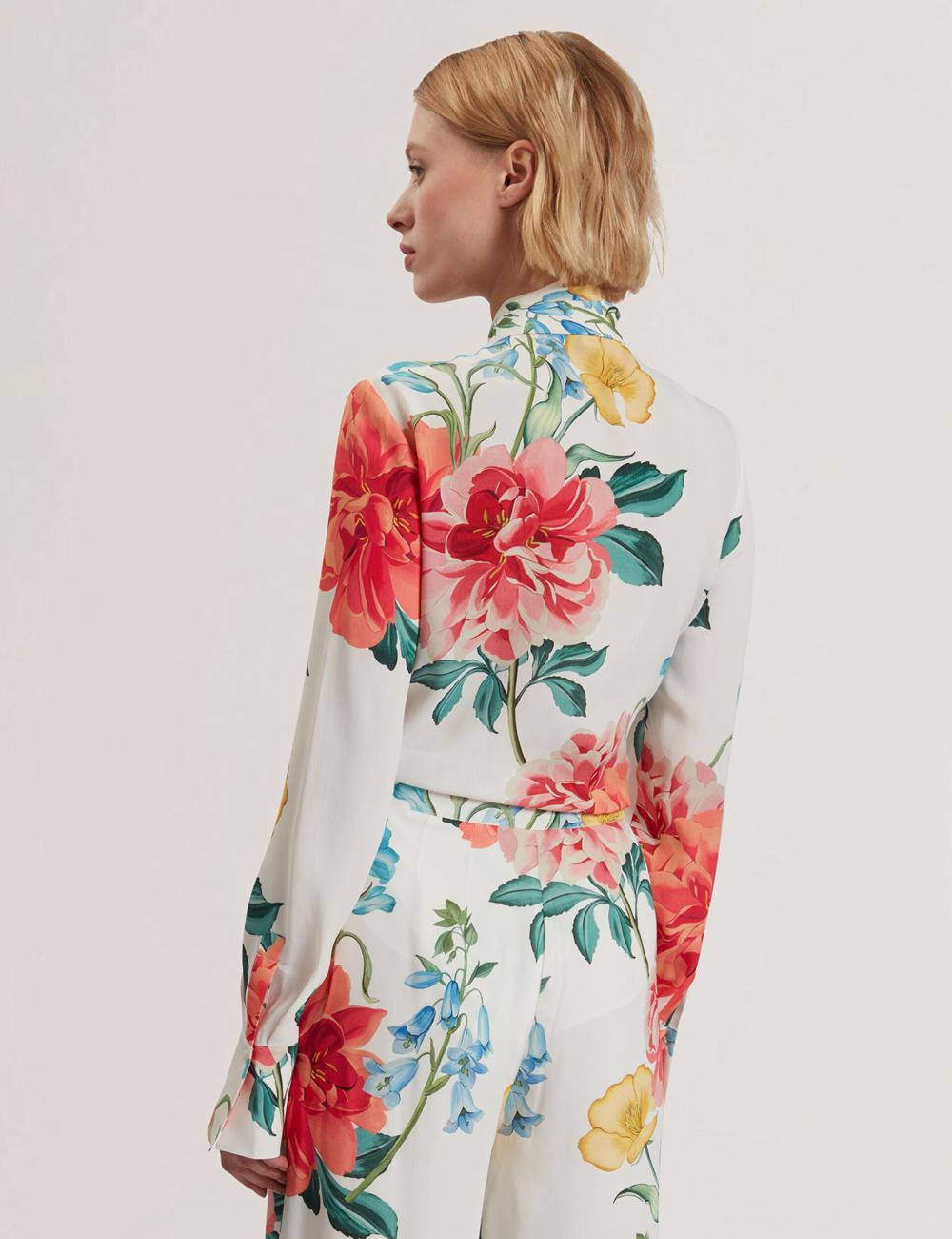 White Ted Baker LUUSILE - Floral Print Neck Long Sleeve Women Blouses | Ireland  4679-ZFIVX