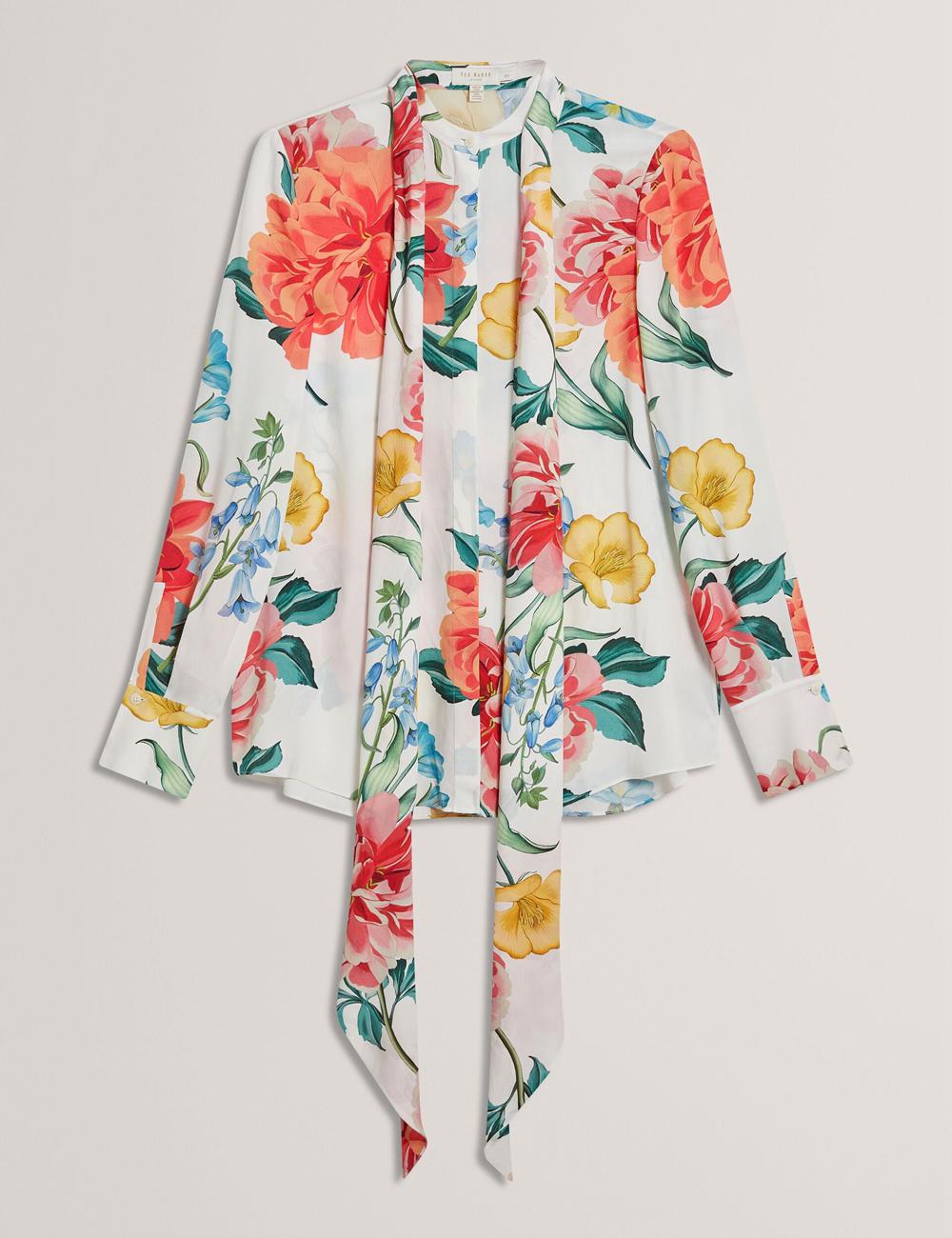 White Ted Baker LUUSILE - Floral Print Neck Long Sleeve Women Blouses | Ireland  4679-ZFIVX