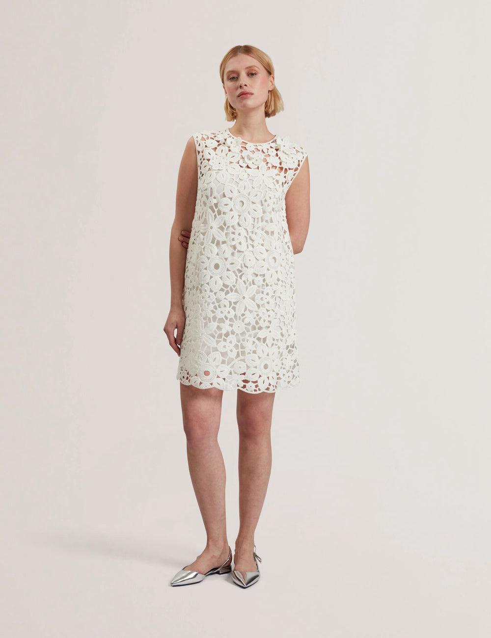 White Ted Baker MIIKKA - Crochet Sleeveless Shift Women Mini Dresses | Ireland  7254-QESMH