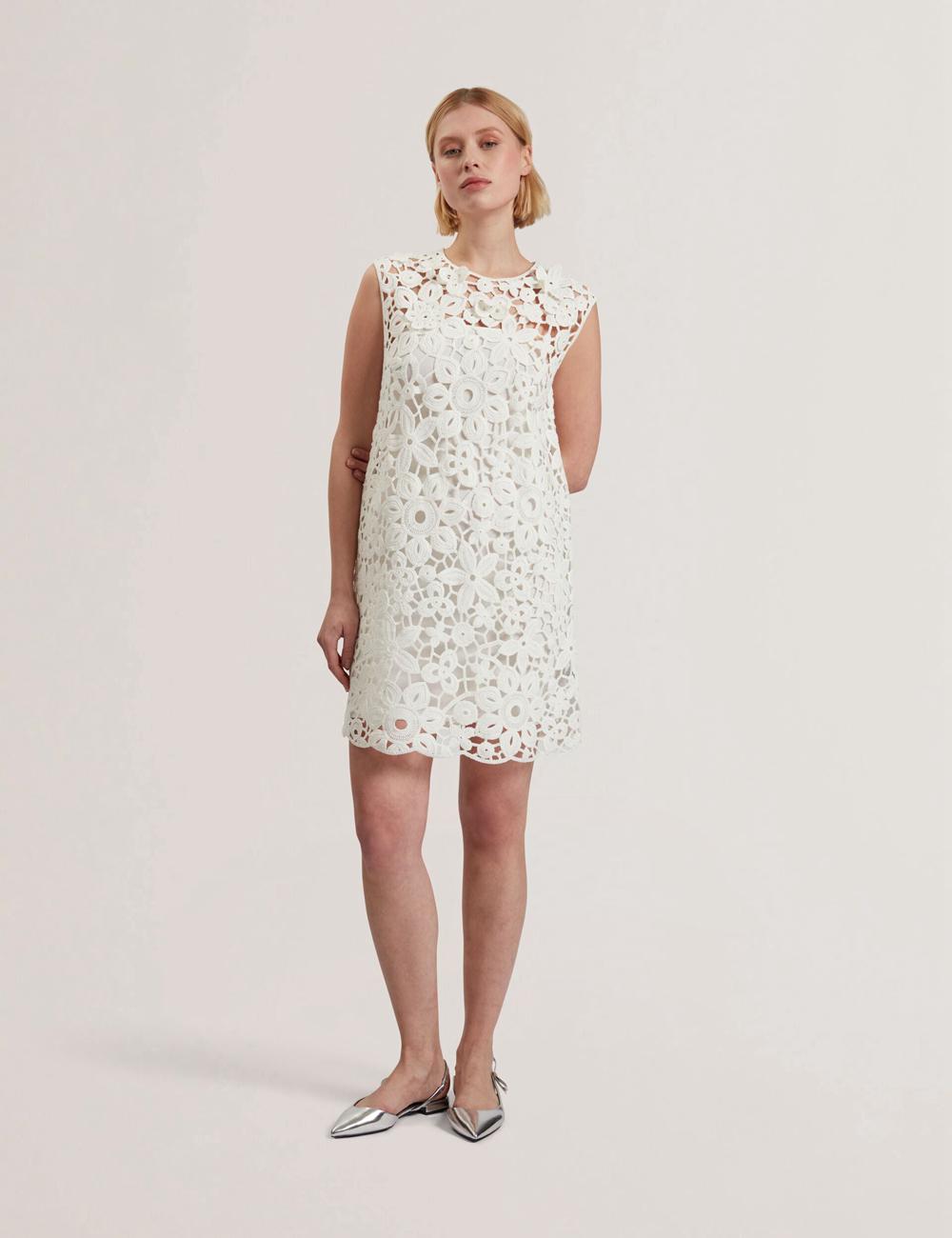 White Ted Baker MIIKKA - Crochet Sleeveless Shift Women Mini Dresses | Ireland  7254-QESMH