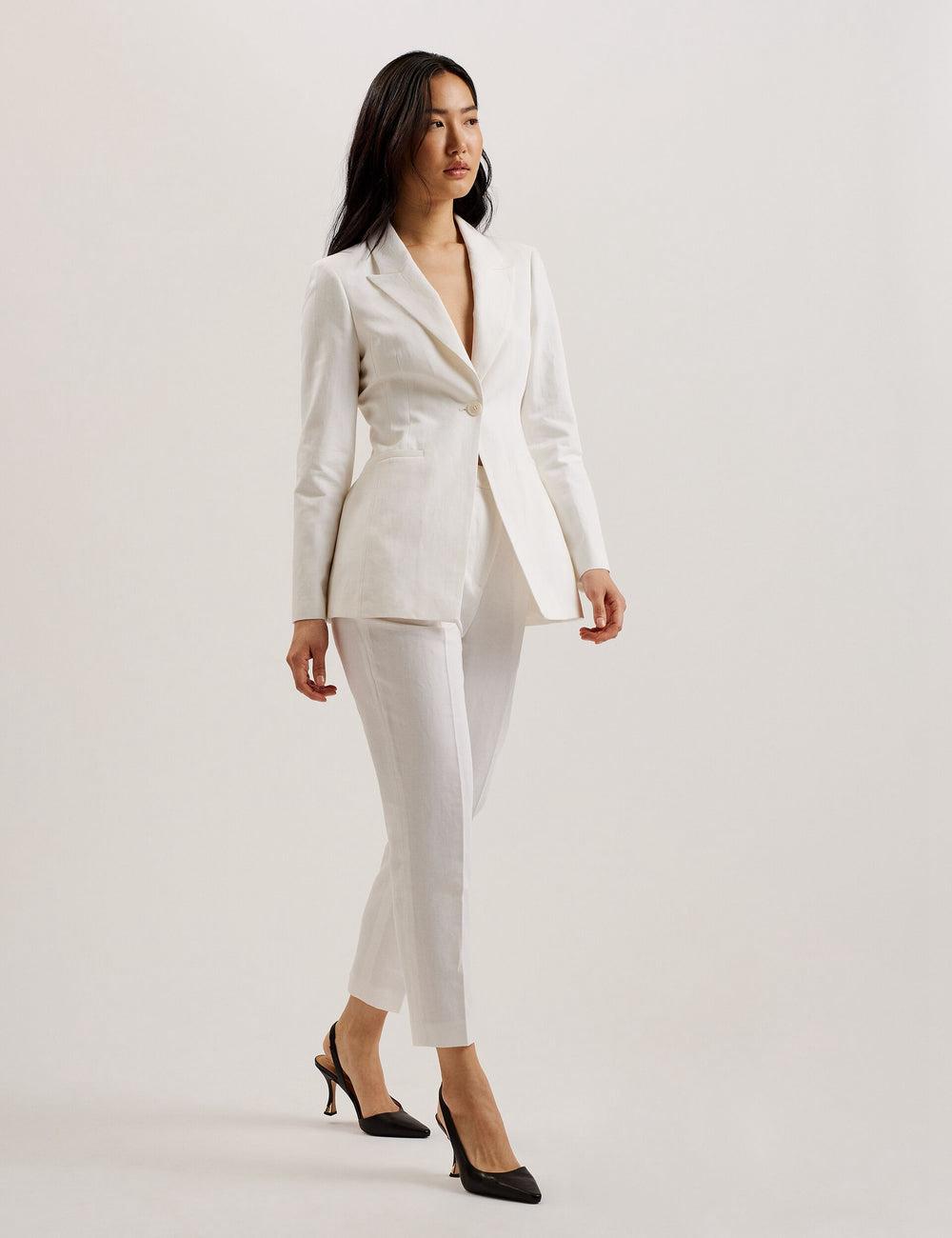 White Ted Baker MUSUBT - Linen Cotton High Waisted Tailored Women Trousers | Ireland  2418-ZITQD
