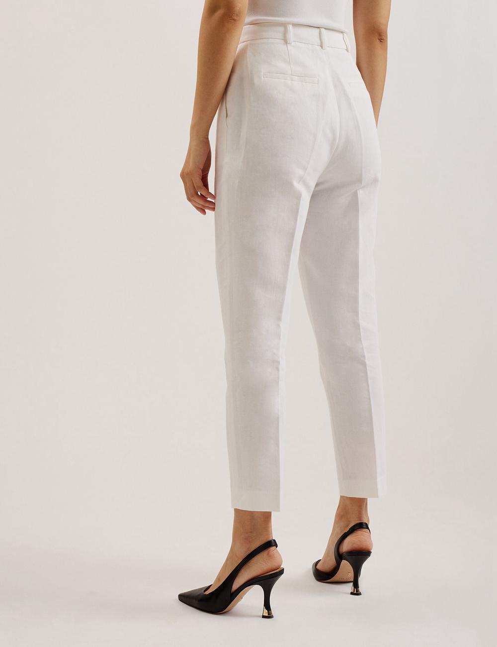 White Ted Baker MUSUBT - Linen Cotton High Waisted Tailored Women Trousers | Ireland  2418-ZITQD