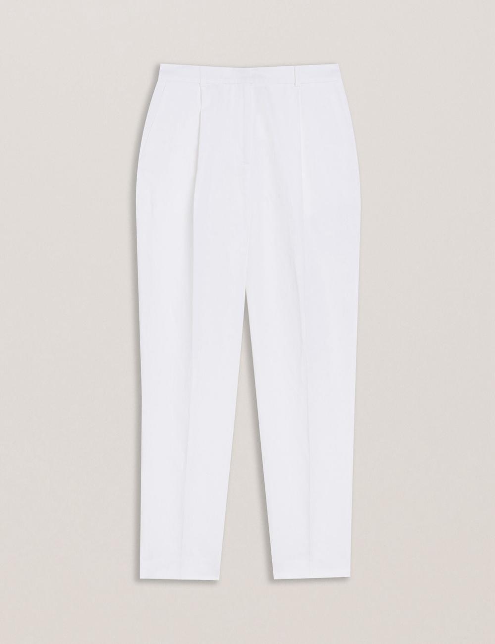White Ted Baker MUSUBT - Linen Cotton High Waisted Tailored Women Trousers | Ireland  2418-ZITQD