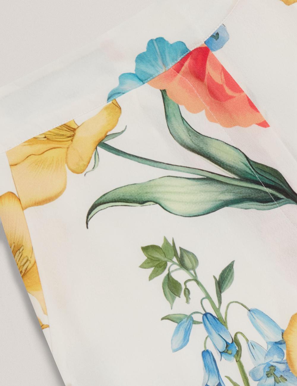 White Ted Baker NYMPHAT - Floral Print High Waisted Wide Leg Women Trousers | Ireland  7109-FRCSH