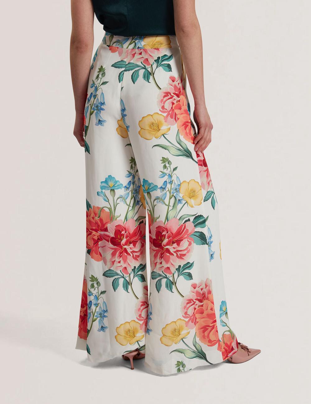 White Ted Baker NYMPHAT - Floral Print High Waisted Wide Leg Women Trousers | Ireland  7109-FRCSH