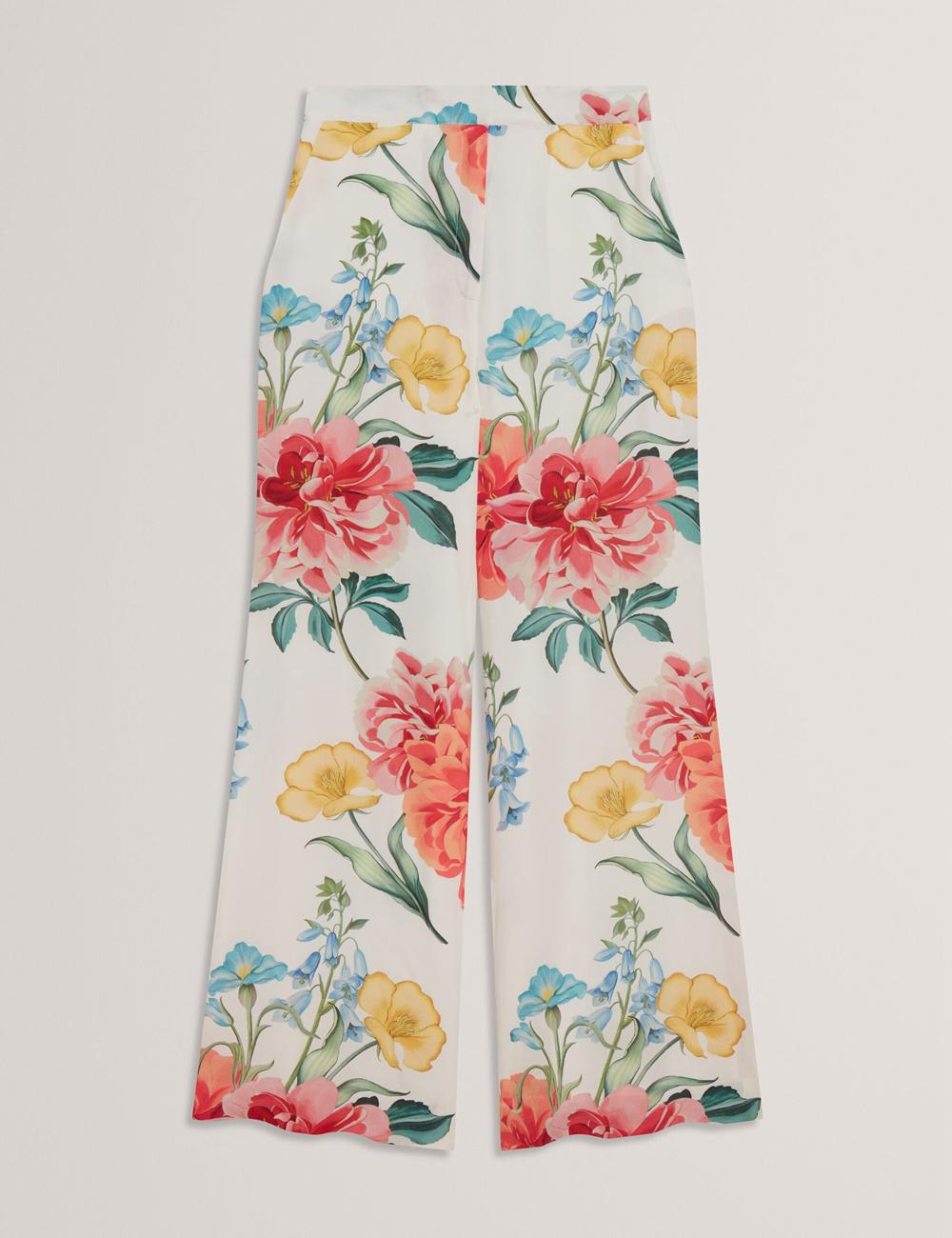 White Ted Baker NYMPHAT - Floral Print High Waisted Wide Leg Women Trousers | Ireland  7109-FRCSH