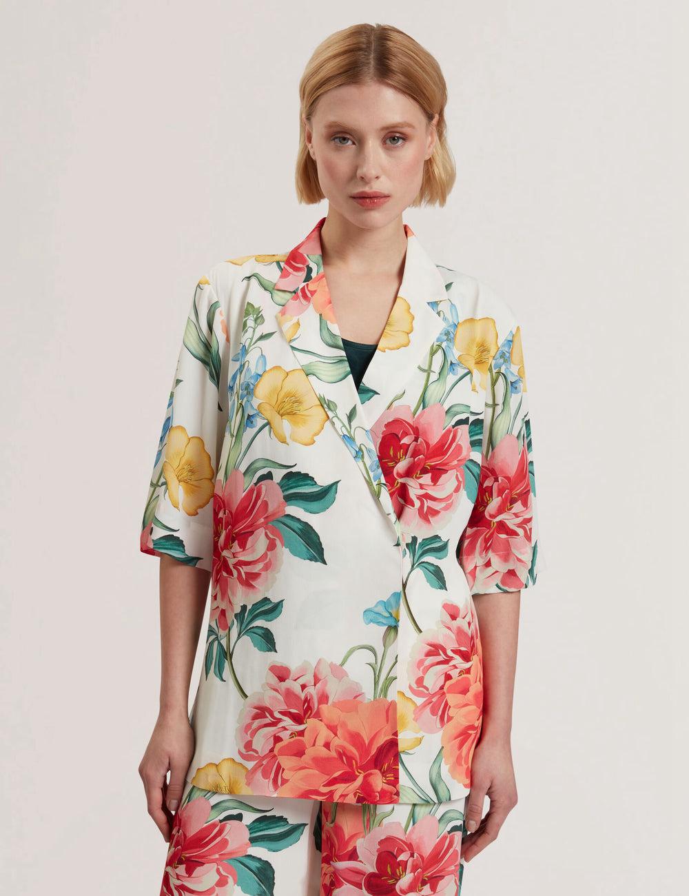 White Ted Baker NYMPHA - Floral Short Sleeve Oversized Women Blazers | Ireland  9165-UNGFZ