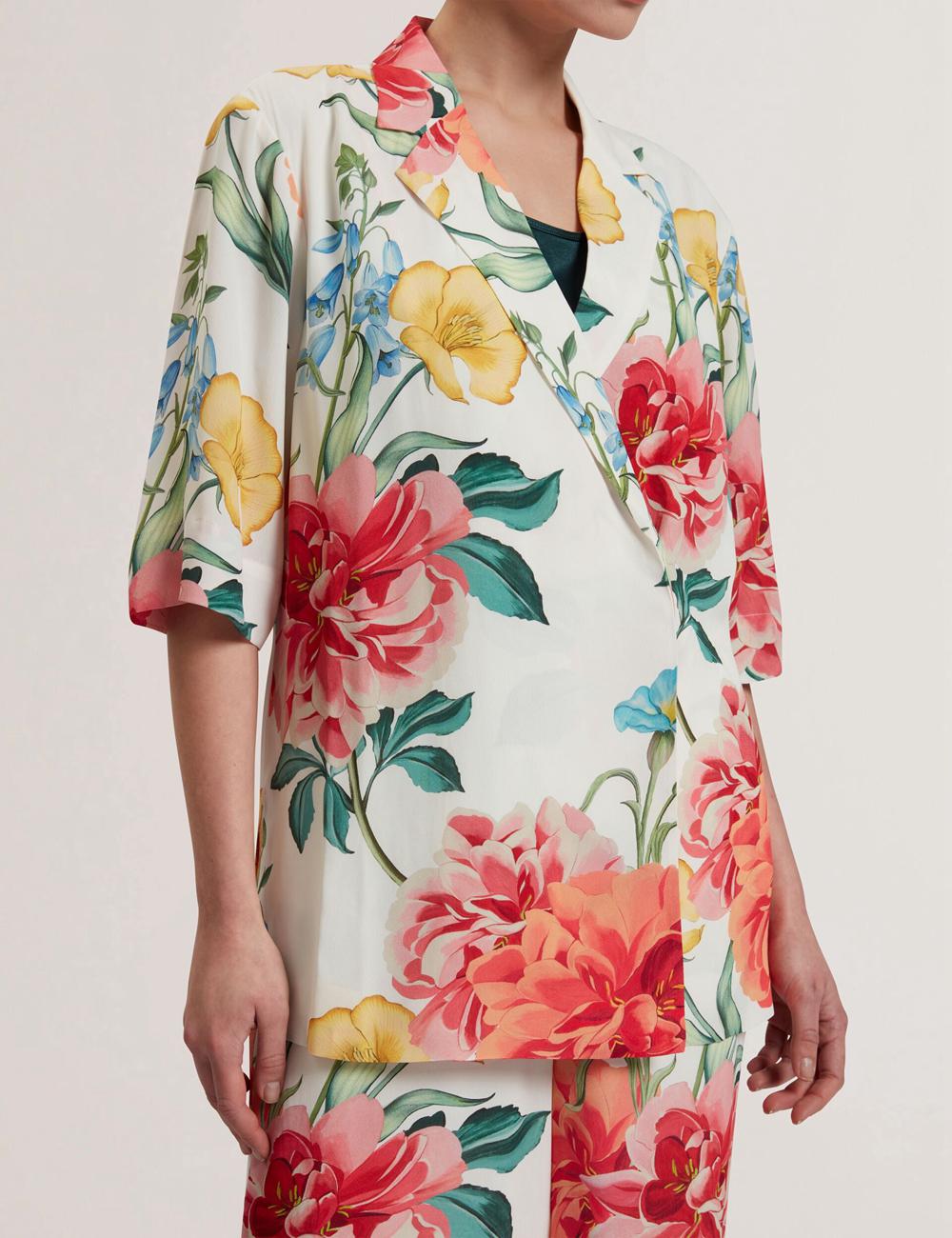 White Ted Baker NYMPHA - Floral Short Sleeve Oversized Women Blazers | Ireland  9165-UNGFZ