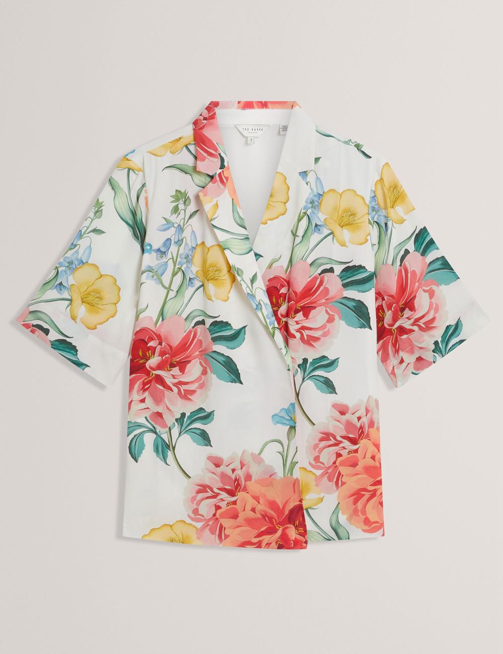 White Ted Baker NYMPHA - Floral Short Sleeve Oversized Women Blazers | Ireland  9165-UNGFZ