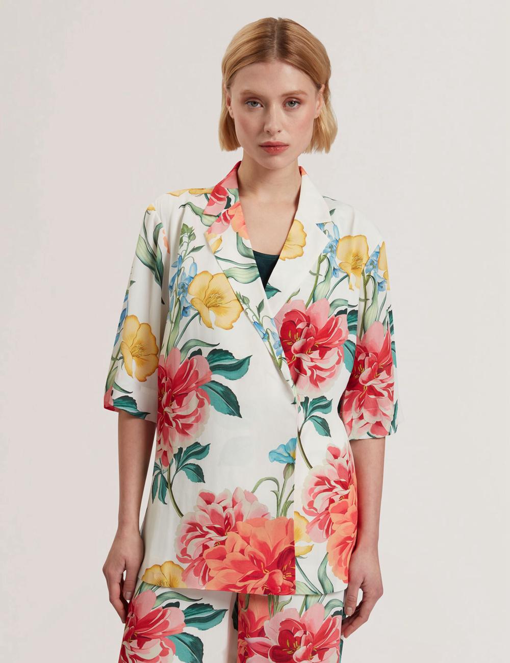 White Ted Baker NYMPHA - Floral Short Sleeve Oversized Women Blazers | Ireland  9165-UNGFZ