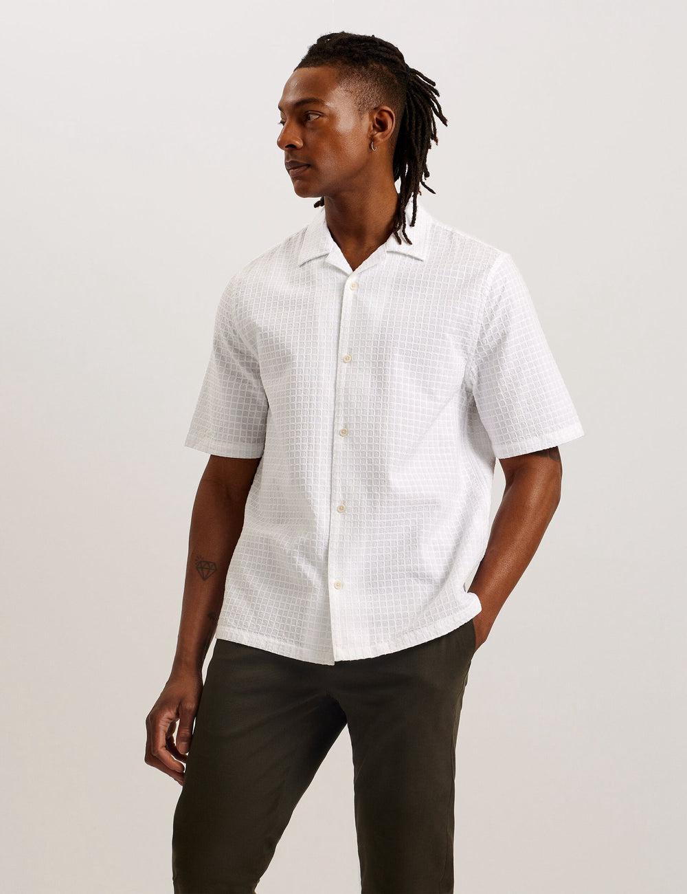 White Ted Baker OISE - Textured Grid Cotton Short Sleeve Men Casual Shirts | Ireland  4358-ZWCDA