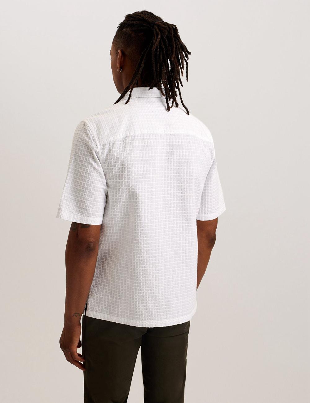 White Ted Baker OISE - Textured Grid Cotton Short Sleeve Men Casual Shirts | Ireland  4358-ZWCDA