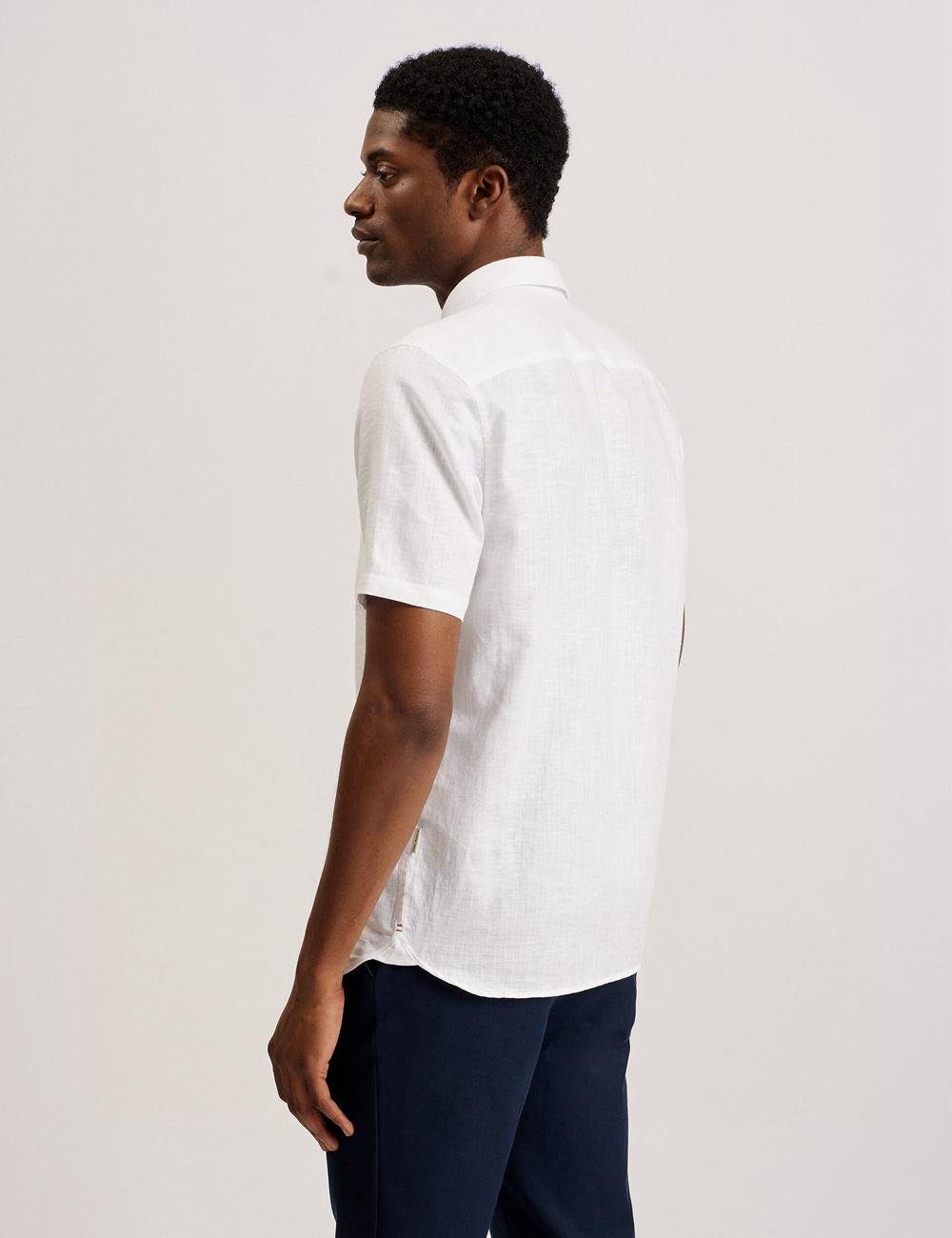 White Ted Baker PALOMAS - Short Sleeve Textured Linen Cotton Men Casual Shirts | Ireland  6758-APRED