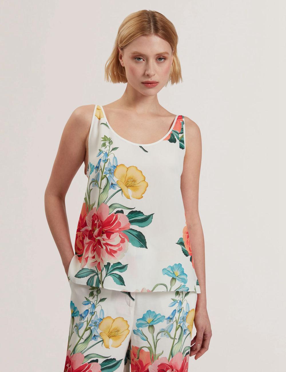 White Ted Baker PURRLA - Floral Print Scoop Neck Sleeveless Women Tops | Ireland  9752-AKESY