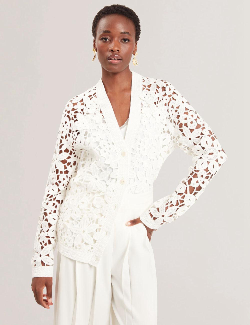 White Ted Baker TARLI - Crochet Open Knit Longline Women Cardigans | Ireland  3104-CHWFG